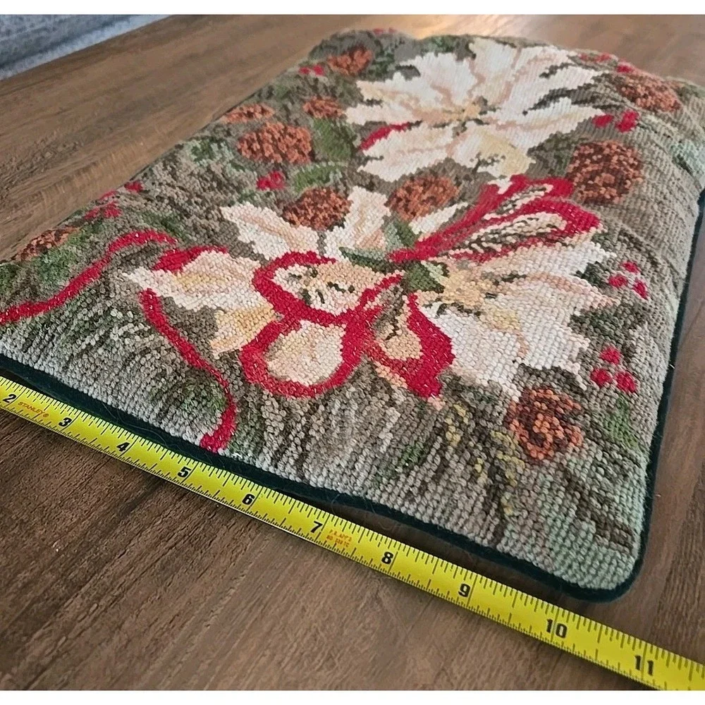 VTG Embroidered Velvet Backed Pointsettia Christmas Pillow (No Insert) 15